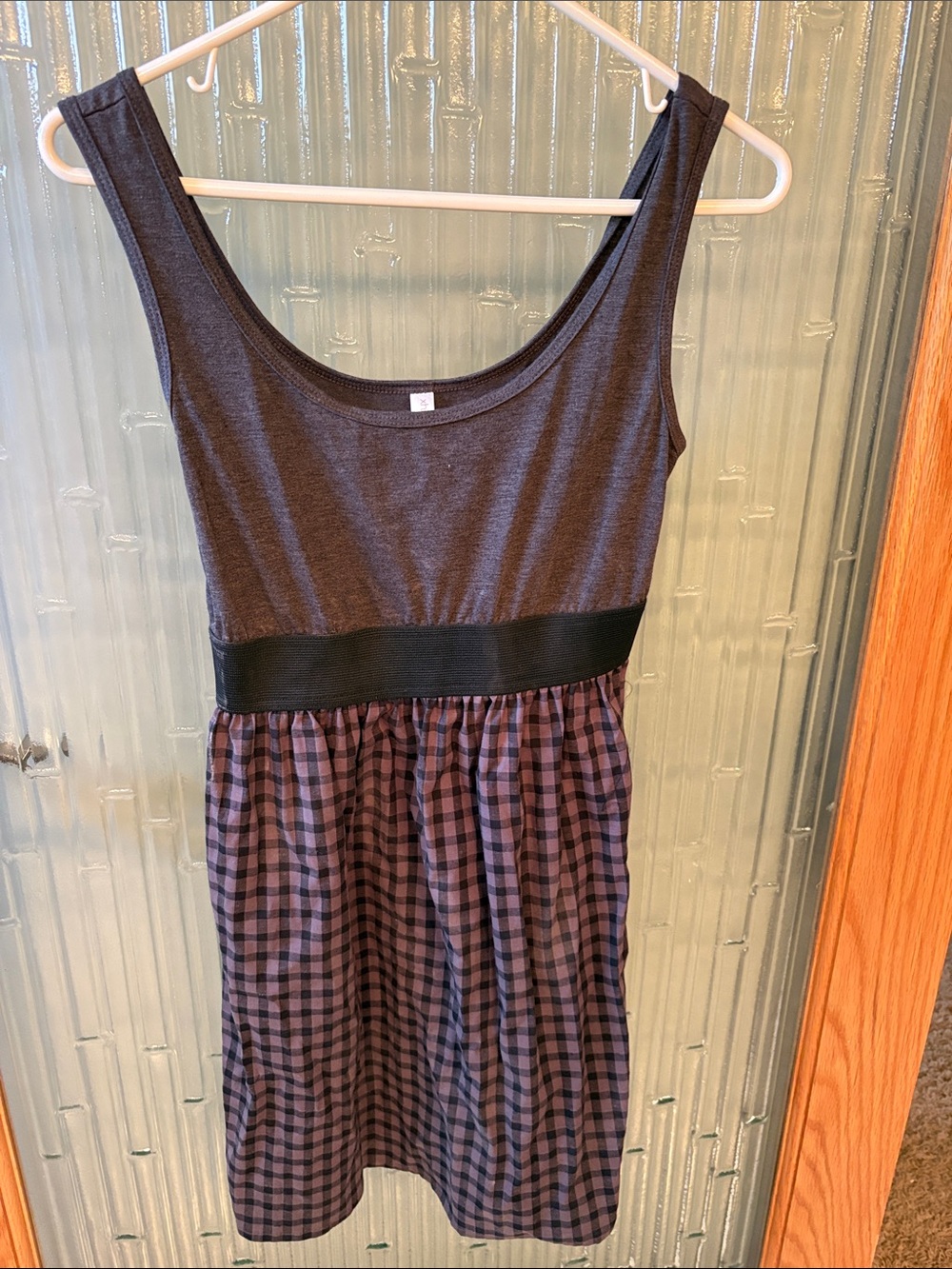 Xhilaration Black and Purple Check Sleeveless Casual Dress